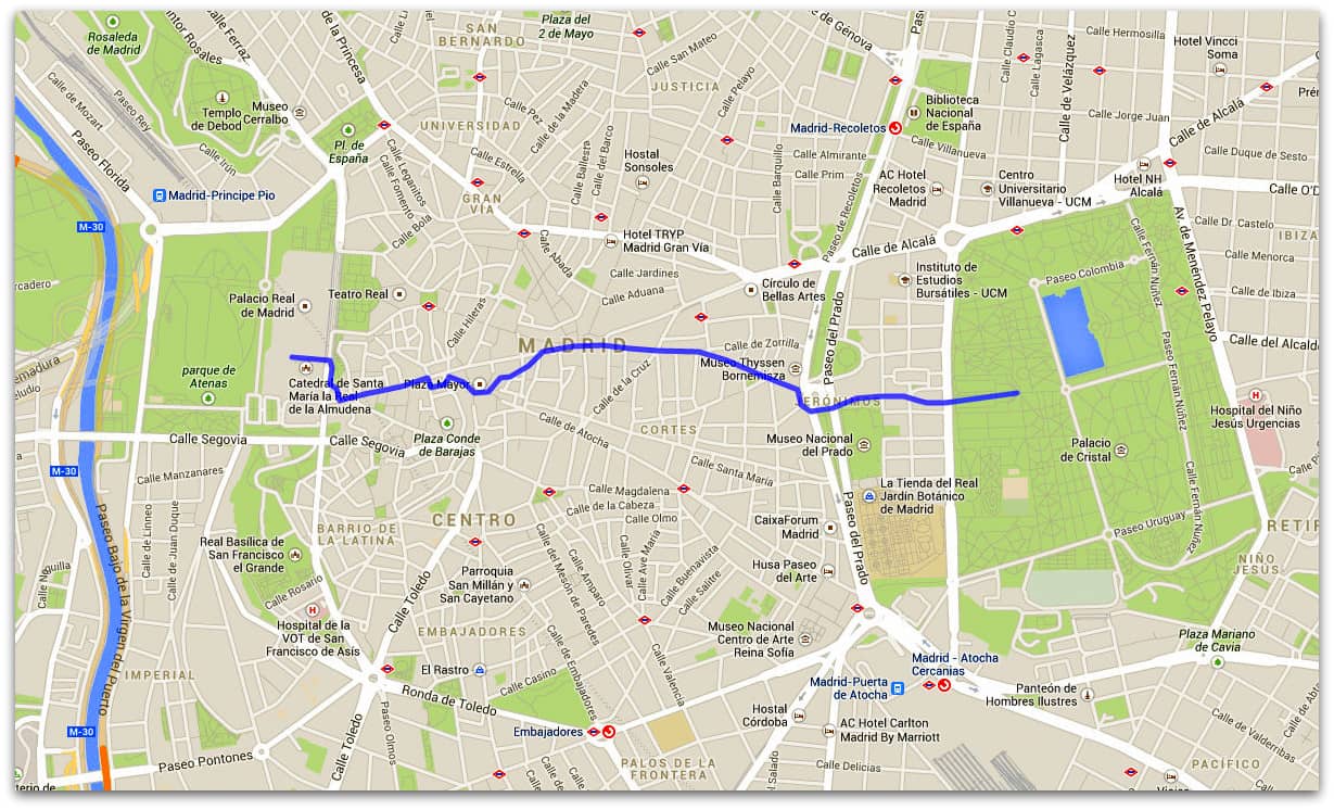 Mapa spaceru po Madrycie