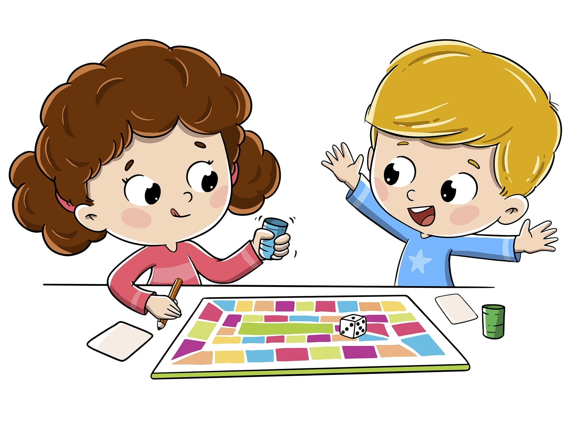 Rysunek dzieci grających w grę planszową